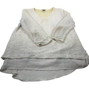 Alfani Womens Sz Large Top V Neck Lined Lace Outer Hi Lo Pullover White Preowned